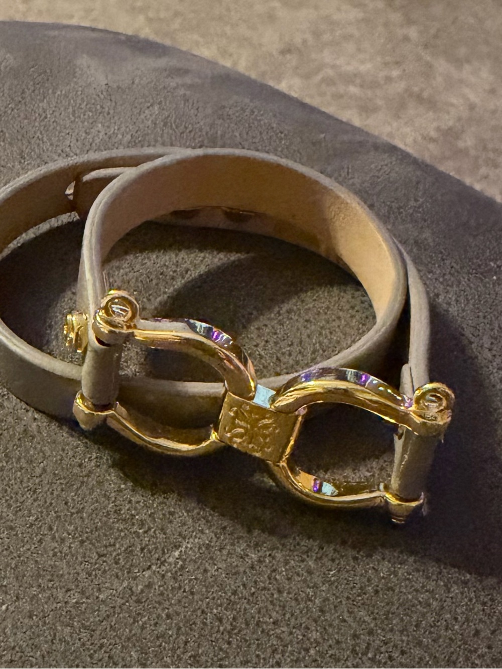 Rustic Cuff Gray Leather Double-Wrap Bracelet with Gold Link